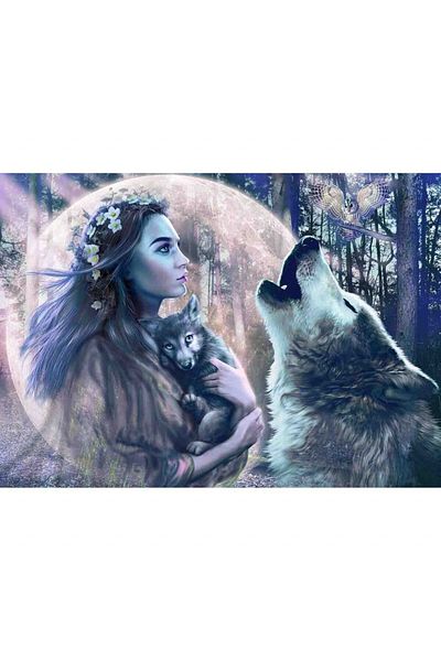 RAVENSBURGER Puzzle Woman With Wolves, 1000 Pieces
