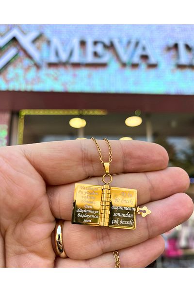 DM Takı Special Design Poem Book Necklace for Lovers Meva Jewelry (I Didn'T Write You More...)