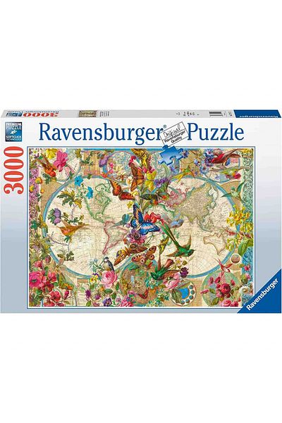 RAVENSBURGER Puzzle Harta Lumii Cu Fauna Si Flora, 3000 Piese