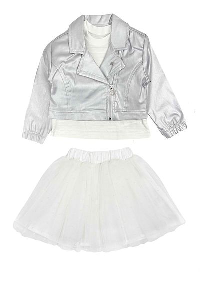 Cumino Girl's Suit with Silver Jacket and Polka Dot Tutu Skirt