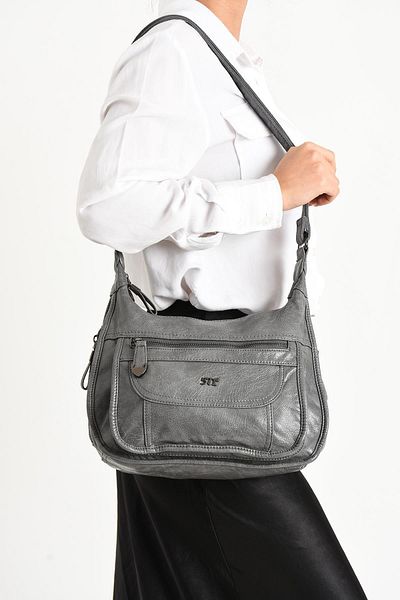 571 Collections Çanta Gray Faux Leather Shoulder Bag - Model 571-11-13F