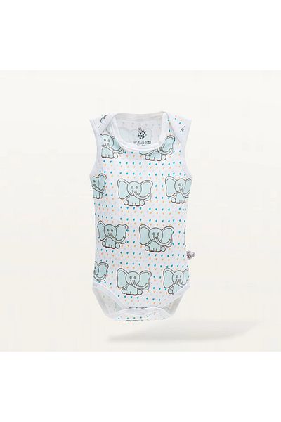 Ecocotton بدلة أطفال مكونة من قطعتين من Borneo بدون أكمام 100% قطن عضوي ممشط مطبوع باللون الأبيض والنعناع