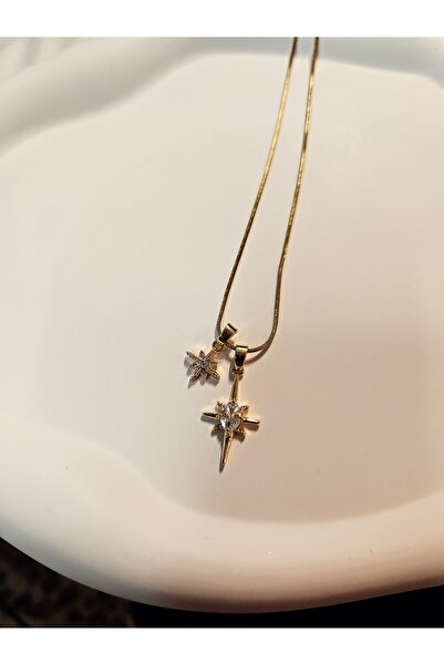 Mila Lumiere Double North Star Gold Steel Necklace