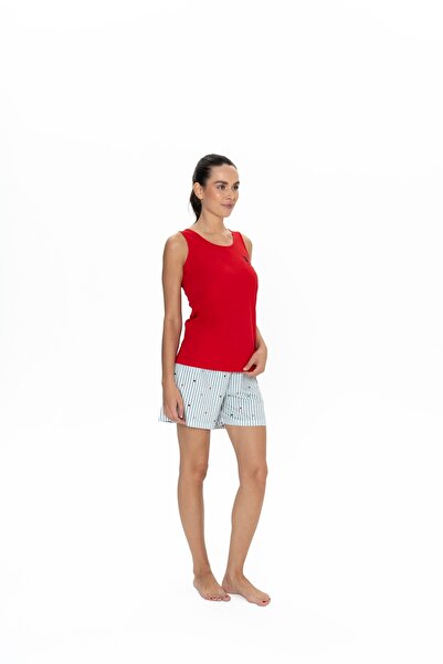 U.S. Polo Assn. U.S. Polo Assn. Kadın Kırmızı Askılı Kalpli Şortlu Yaz Pijama Takımı - ILC2.20G06J1M