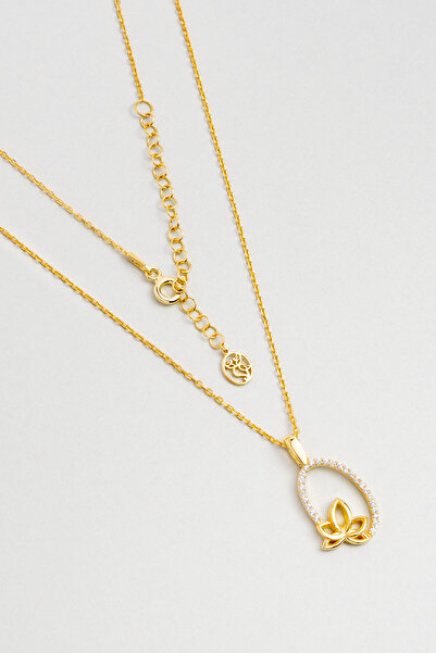 So CHIC... Nilüfer 18 Ayar Sarı Altın Kaplama 45 Cm Gümüş Kolye