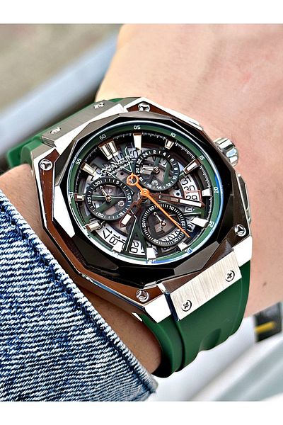 Quantum Green Silicone Cord, 10 Atm Waterproof, Men's Wrist Watch Pwg1097Sz