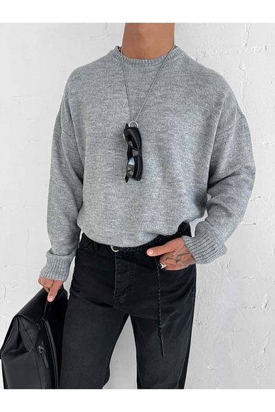 ablukaonline Men's Oversize Soft Textured Sweater - Gray
