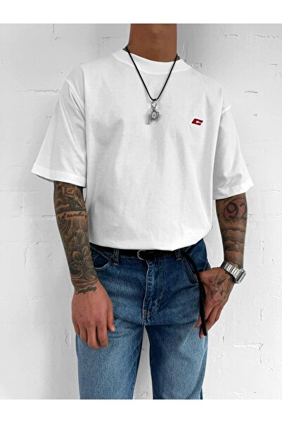 ablukaonline Ανδρικό μπλουζάκι με κέντημα Oversize Λευκό