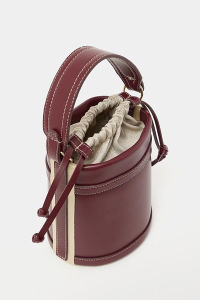 Madamra Claret Red Women's Contrast Stitched Bucket Hand and Shoulder Bag