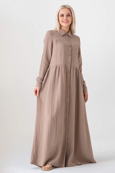Fashion Showcase Țesătură de muselină, cu nasturi în față, țesătură din bumbac natural 100%, rochie lungă de vară - nurcă