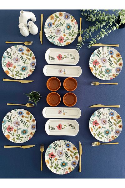 VENÜS HOME DECORATION Flora Model 6-Person 14-Piece Breakfast Set (Coffee)