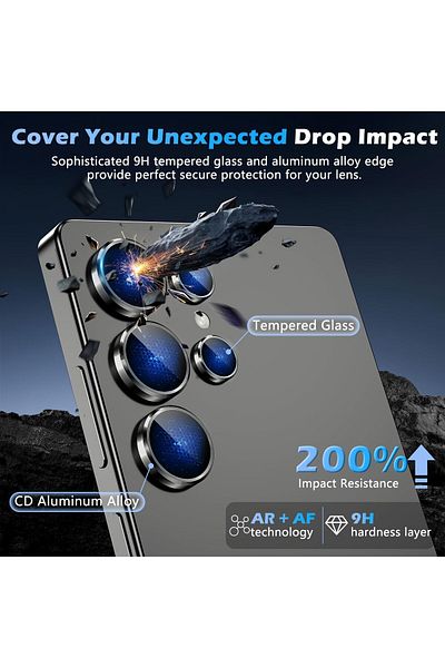 AWH for Samsung S25 Ultra Camera Lens Protector, 9H AR+AF Glass, Metal Cover, HD Clear, Black