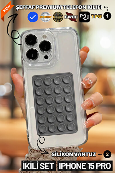 EWEC مجموعة من اثنين |   حافظة هاتف شفافة ممتازة متوافقة مع هاتف iPhone 15 Pro وحامل هاتف من السيليكون