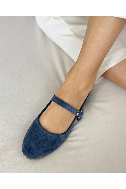 Zuum Balerini pentru femei Teo 100% piele naturală și piele de căprioară Mary Jane - piele de căprioară albastră