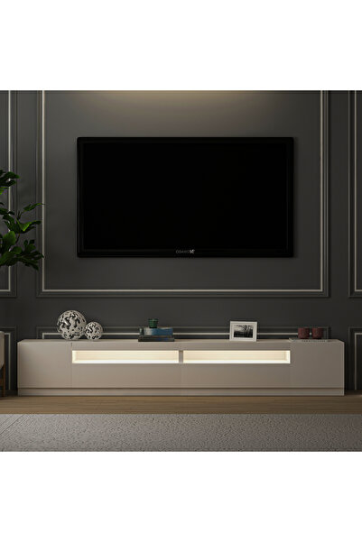 İNARCH DİZAYN T008 Arya Işıklı Tv Sehpası SET, Ev- Ofis Parlak Beyaz