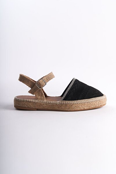 ripuvainen Kadın Yazlık Espadril Sandalet Ayakkabı - Siyah