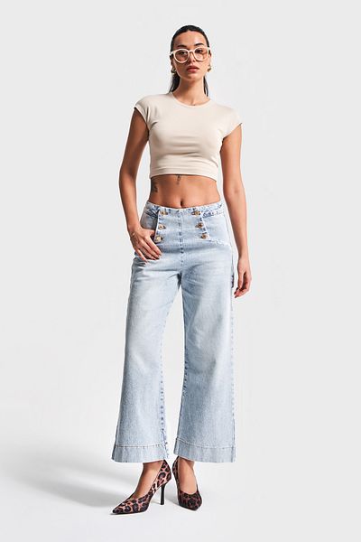 its basic Γυναικείο τζιν τζιν 4S5-3 Crop Flare Fit Lycra