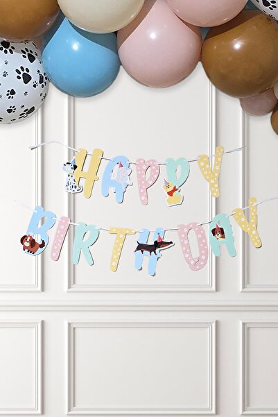 PEKSHOP Sevimli Köpekler Happy Birthday Banner Parti Süsleri İpe Dizili Duvar...