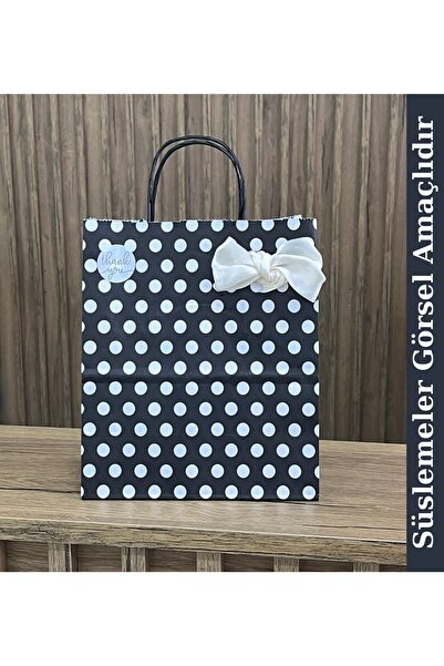 GİZPAK Siyah Puantiyeli Hediyelik Kağıt Torba 18x24x8cm 50 ADET
