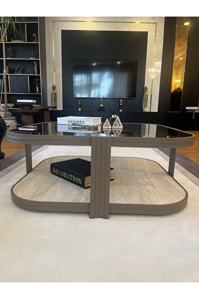 Lisso Valencia Orta Sehpa Temperli Füme Cam Modern Mobilya 90x90 Cm