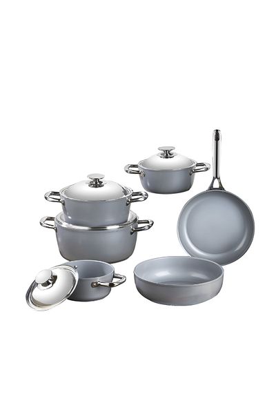 SAFLON Ceramic Cookware Set, Consisting Of 10 Pieces. Gray