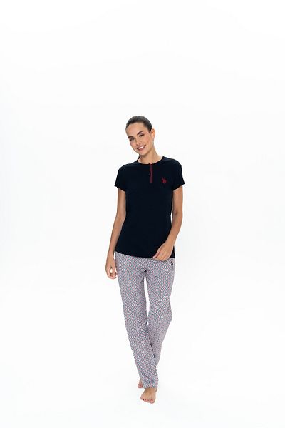 U.S. Polo Assn. SUA Polo Assn. Set pijamale pentru femei, albastru bleumarin, 100% bumbac, cu jumătate de șold - ILC2.20W05P7I