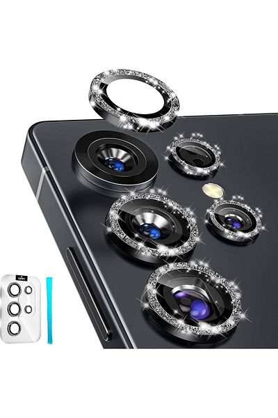 AWH for Samsung S25 Ultra Bling Camera Lens Protector, 9H AR+AF Glasser, HD Clear, Glitter Black