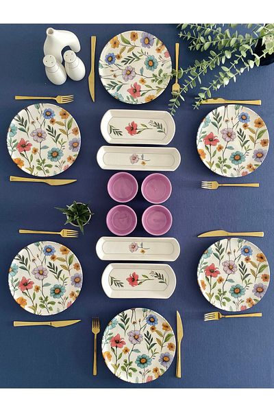 VENÜS HOME DECORATION Flora Model 6-Person 14-Piece Breakfast Set (Purple)