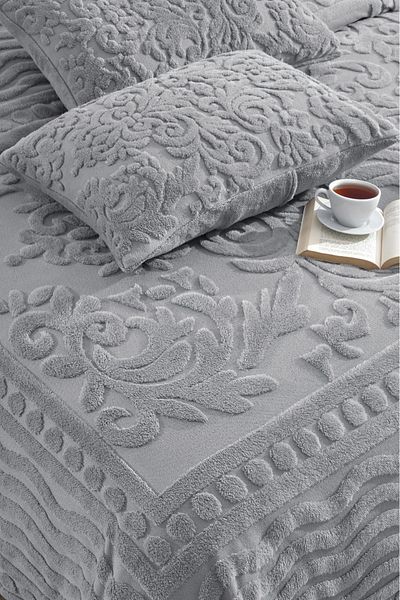 Loselya Gray Bohemian Bedspread 220 X 240 Double Size Plush Soft Welsoft with 2 Pillowcases for Hope Chest