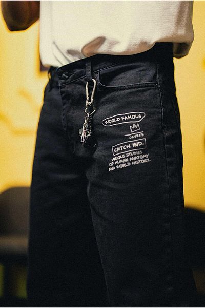 ablukaonline Men's Printed Black Baggy Jean Trousers
