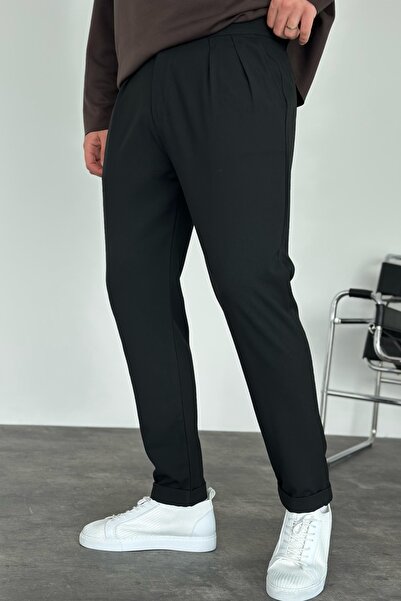 MADZEYMODA Erkek Pileli Duble Paça Siyah Kumaş Pantolon KE-1020