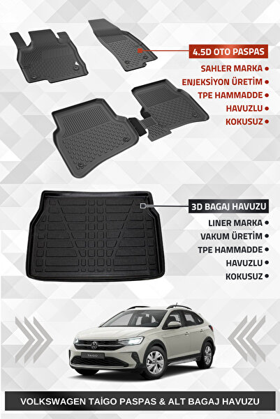 Sahler Volkswagen Taigo 2021+ Uyumlu 4.5D Premium Havuzlu Paspas ve Liner Mar...