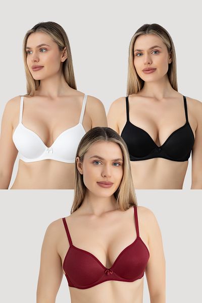 Arma Yıldız Γυναικείο σουτιέν χωρίς επένδυση Underwire 3 τεμαχίων Claret Red White Black