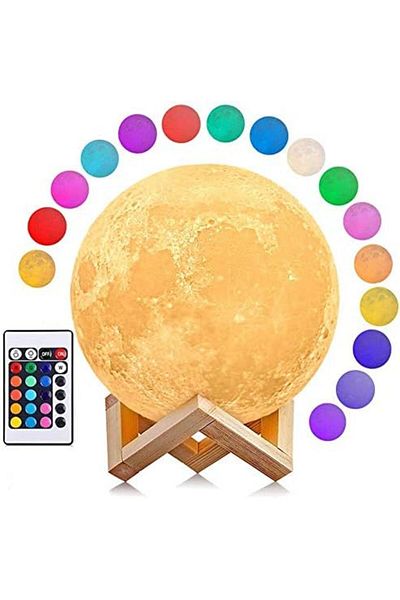 AWH LED Moon Lamp, 16 Colors, Dimmable, Remote & Touch Control, 3D Printed Design with Wooden Stand