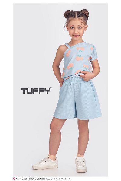 KIPIRIK BABY 2-Piece Girl's Blue Cherry Patterned Shorts Set