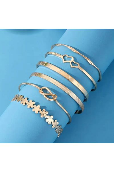 Feron accessories 6Pcs Stylish Bracelet Trend Model: Flower, Knot, Heart