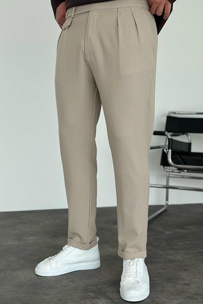 MADZEYMODA Ανδρικό παντελόνι με διπλό πλισέ μπεζ υφασμάτινο KE-1023