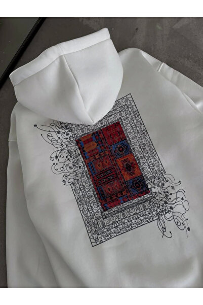 JANES Світшот з довгими рукавами, капюшоном і принтом спереду та ззаду - білий