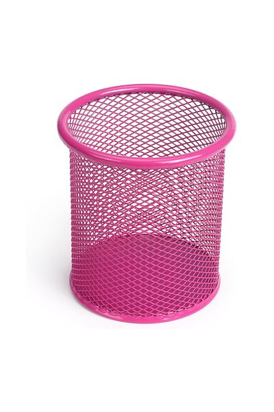 Gen-Of Cylinder Perforated Metal Pen Holder Pink
