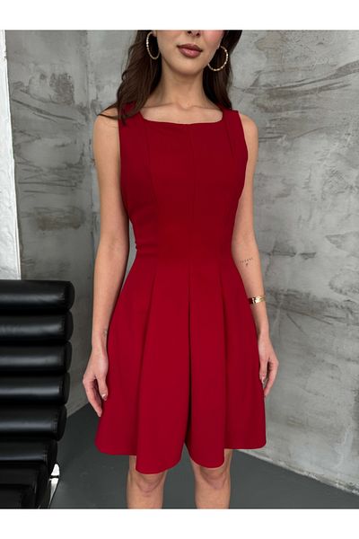 Elif Özbey Butik Red Zero Sleeve Flounce Dress