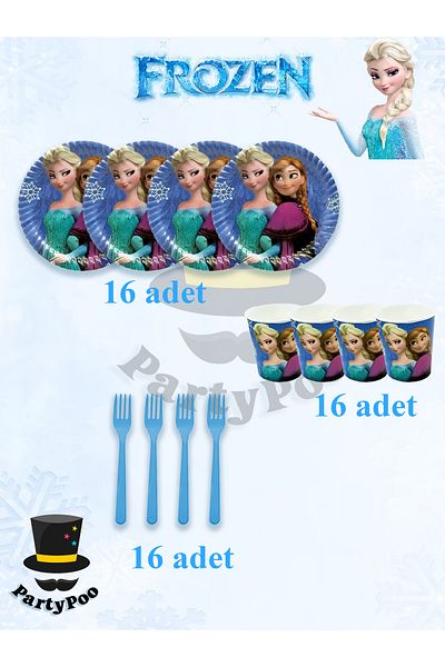 PartyPoo Frozen Elsa Eco Birthday Party Set for 16 People |   Party Decorations and Supplies