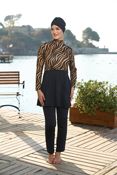 Estiva Γυναικείο ολόσωμο μαγιό με σχέδιο τίγρης μαύρο