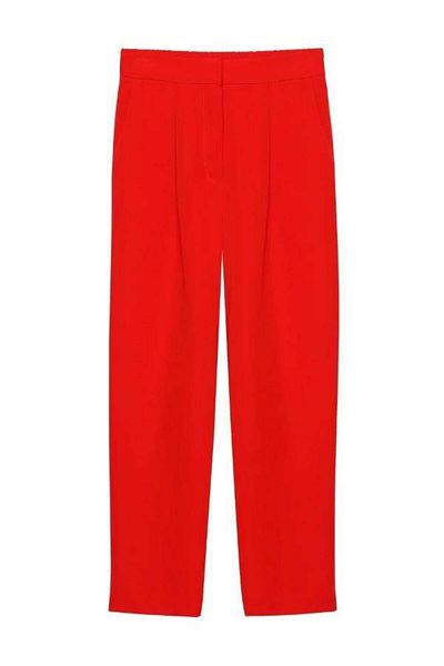 Quzu 71154 Belt Detailed Elastic Back Trousers Red