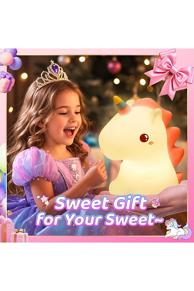 AWH Unicorn Night Light, 16 Colours + Remote, Baby Night Lamp, Kids Gift, Kawaii Bedroom Decor