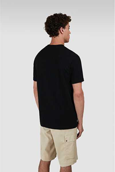 PAUL&SHARK Ανδρικό μπλουζάκι με κανονική εφαρμογή βαμβακερό καρχαρία με στρογγυλή λαιμόκοψη κοντομάνικο μαύρο μπλουζάκι 25411041-011