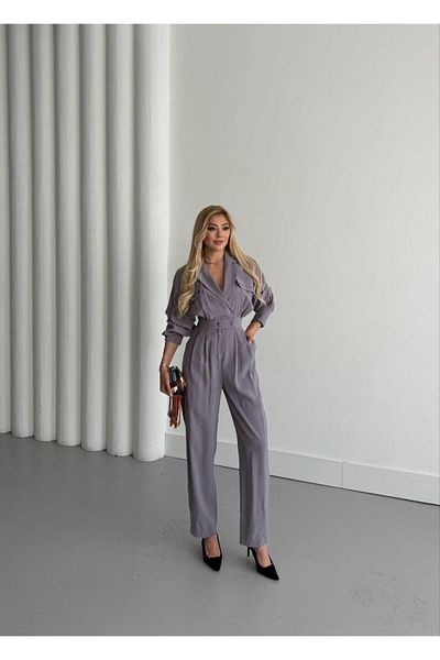 Diemmood Women's Modal Fabric Jacket Collar Jumpsuit