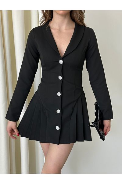Laluvia Rochie jachetă cu nasturi din piatră metalică neagră - 2025137