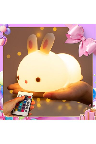 AWH Rechargeable Bunny Lamp, Silicone Rabbit Lamp for Kids Room Decor Cute Gift (Big Face Rabbit)