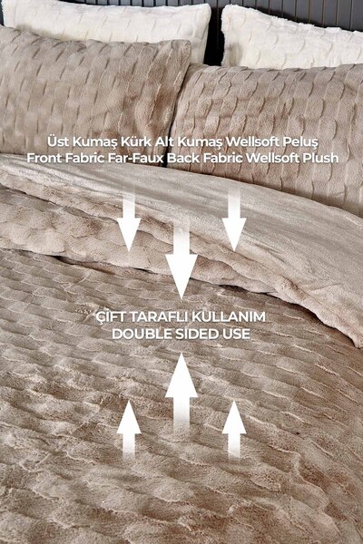 Evlen Home Collection Fur Bedspread Quilt Sleeping Set Single Fitted Sheet Plush Soft Filling Rody 3 Piece Beige