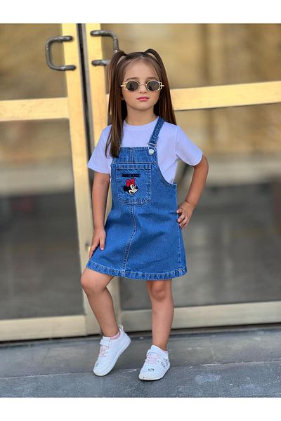 CoolCix broderie minnie blugi cu bretele reglabile gilet / rochie denim